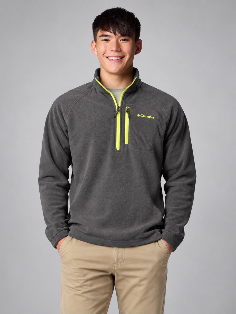 Columbia Fast Trek III Charcoal Gray Lime Half Zip Fleece Pullover